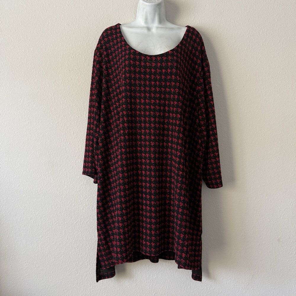 Catherines Houndstooth Tunic Top 4X 30/32W Knit Red Black Stretch Poly Spandex